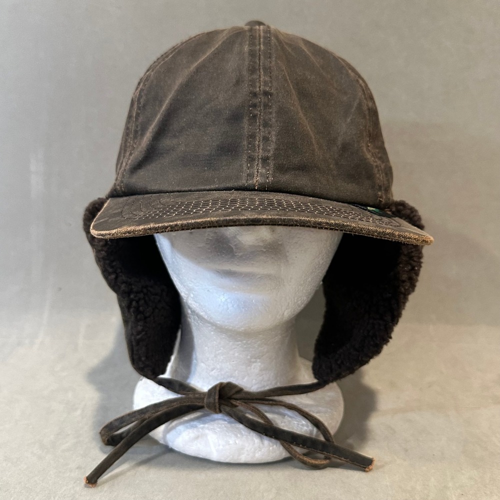 RedHead Mens Waxed Cotton Sherpa Lined Trapper Hat Brown Ear Flaps Large